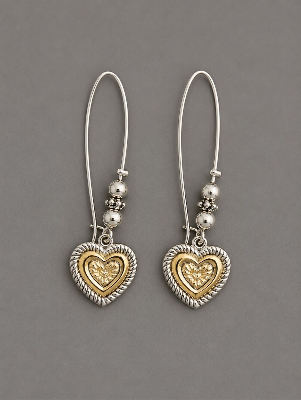 3/$30 CATO Long Hoop Two-tone Heart Charm Earrings